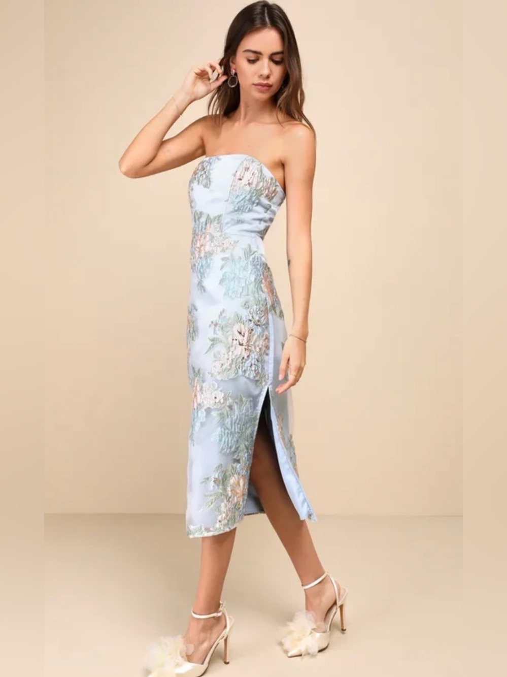 Lulus NWT Upgraded Event Strapless Blue Jacquard Midi Cocktail Dress XL